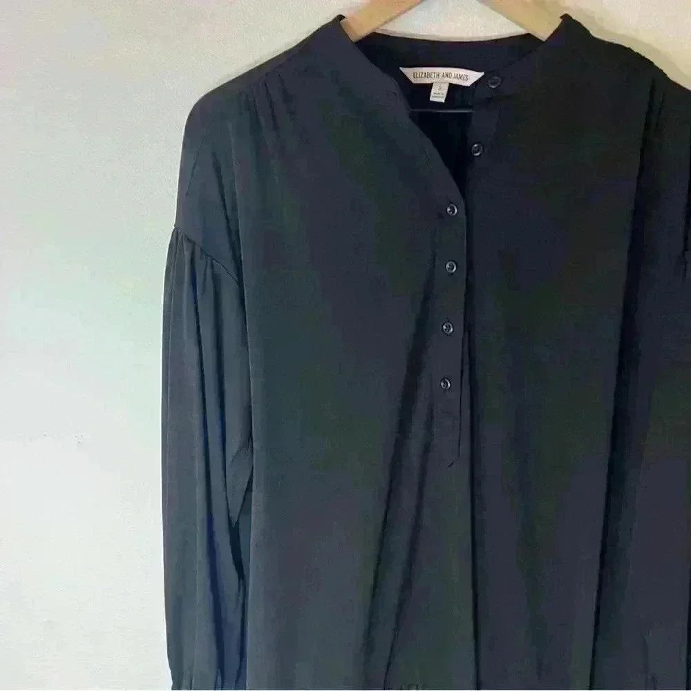 ELIZABETH AND JAMES Kohls Black Oversized Drop Waist Long Sleeve Dress Sz Small - Picture 4 of 12